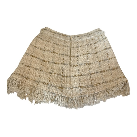 RAMY BROOK Karey Fringe Tweed Miniskirt Sz 4 Ivory Plaid Fringe Preppy - Picture 7 of 10